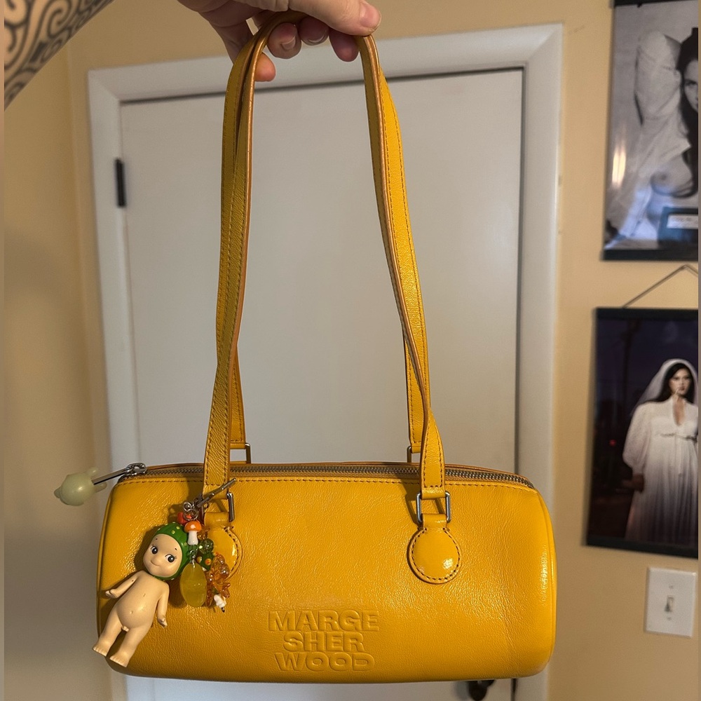 Marge Sherwood yellow leather barrel bag in excellent condition!